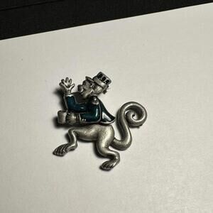 Signed Danecraft Adorable Jointed Performing Monkey Brooch Pin Pewter Tone